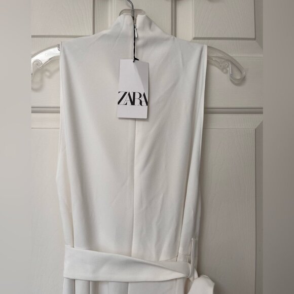 NWT ZARA White Sleeveless Cowl Neck Belted Jumpsuit S BLOGGER FAV - Picture 11 of 16